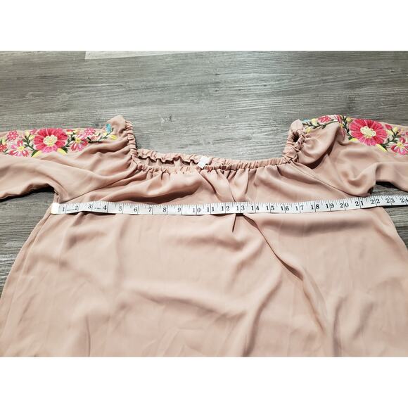 Gianni Bini Pink Sheer Cold Shoulder Embroidered Long Sleeve Blouse Dress Shirt - Picture 8 of 11